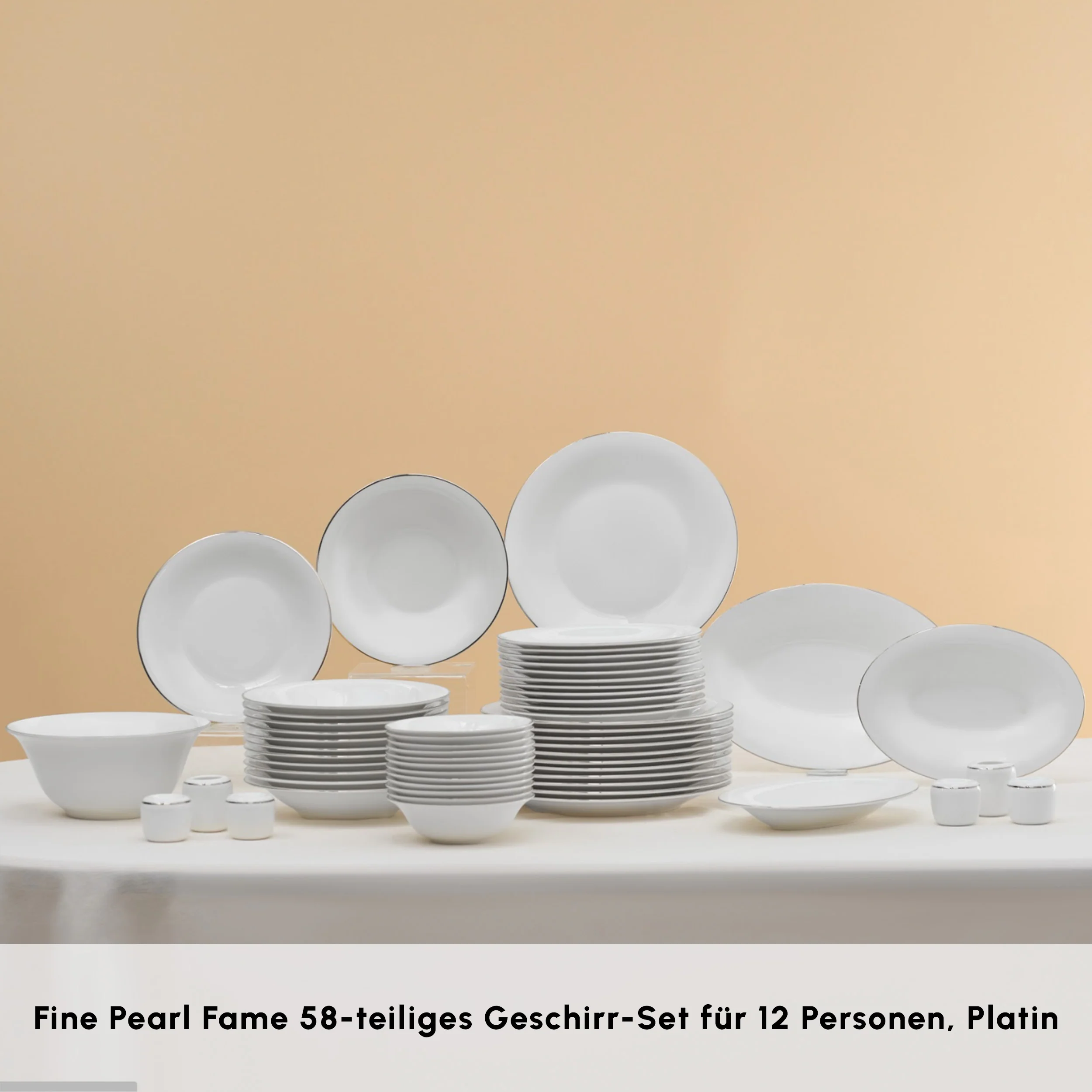 Karaca Fine Pearl Fame 58-teiliges Tafelservice für 12 Personen, Platin – Bild 3