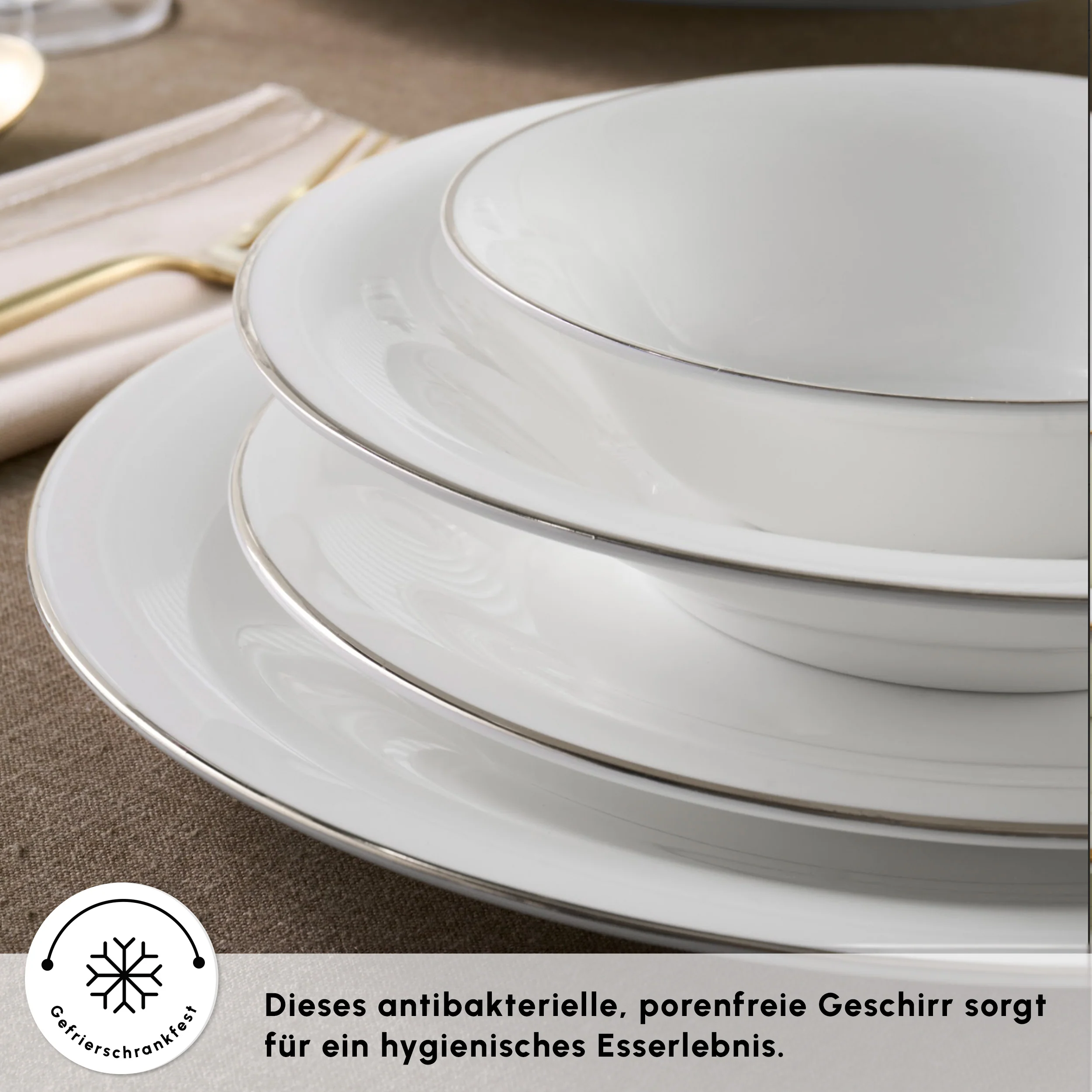 Karaca Fine Pearl Fame 58-teiliges Tafelservice für 12 Personen, Platin – Bild 5