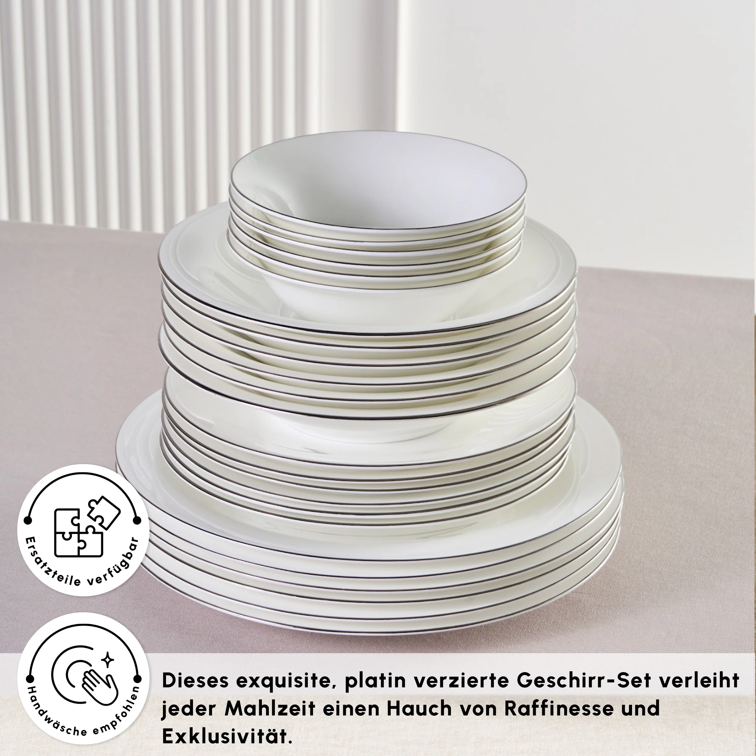 Karaca Fine Pearl Fame 58-teiliges Tafelservice für 12 Personen, Platin – Bild 7