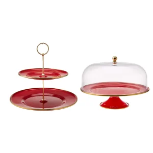 Karaca Retro Red Enamel 2 Piece Cookie Stand