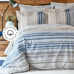 Karaca Home Aspen Bettwäsche-Set aus 100% Baumwolle  für Doppelbett  Blau