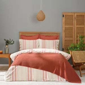 Karaca Home Palermo Terracotta Doppelbett Garngefärbtes Bettwäsche- und Überwurf-Set