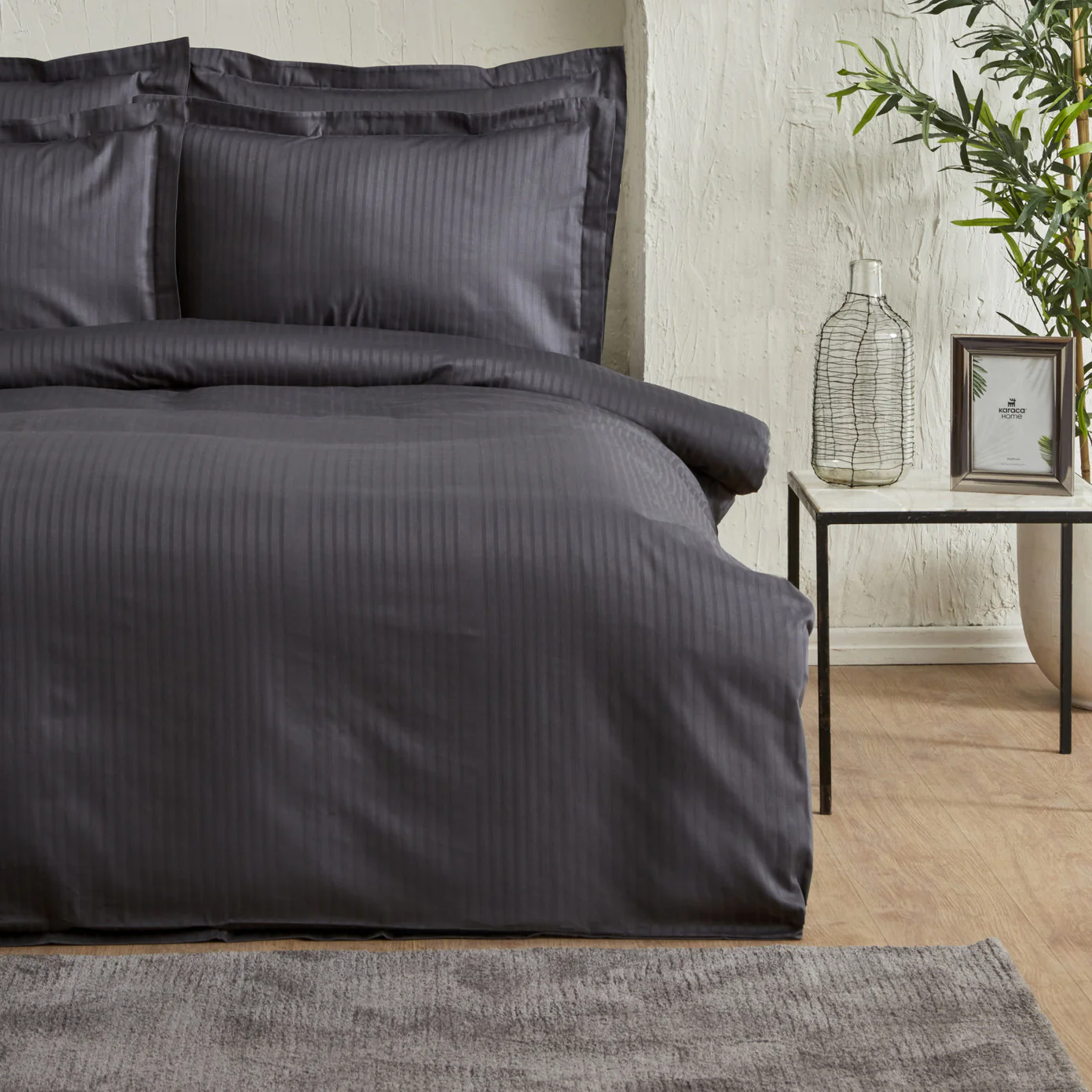 Karaca Home Uniq 100% Baumwolle Sateen Doppel Bettbezug Set Anthrazit – Bild 2