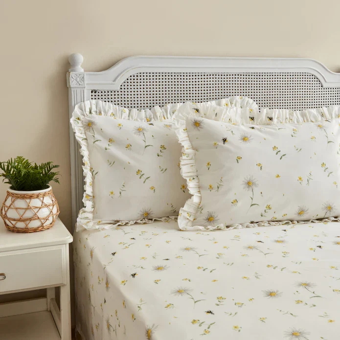 Karaca Home Emma 100% Baumwolle Rüschens Spannbettlaken Set Gelb (PP)