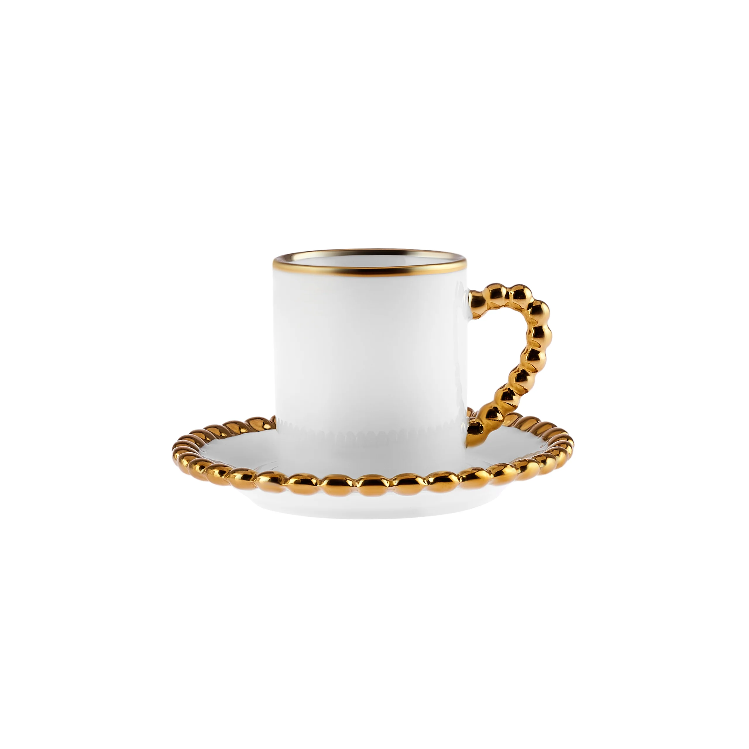 Karaca Boncuk 12-teiliges Bone China Espresso Türkisch-Kaffeetassen-Set für 6 Personen, 80 ml, Weiß Gold – Bild 6