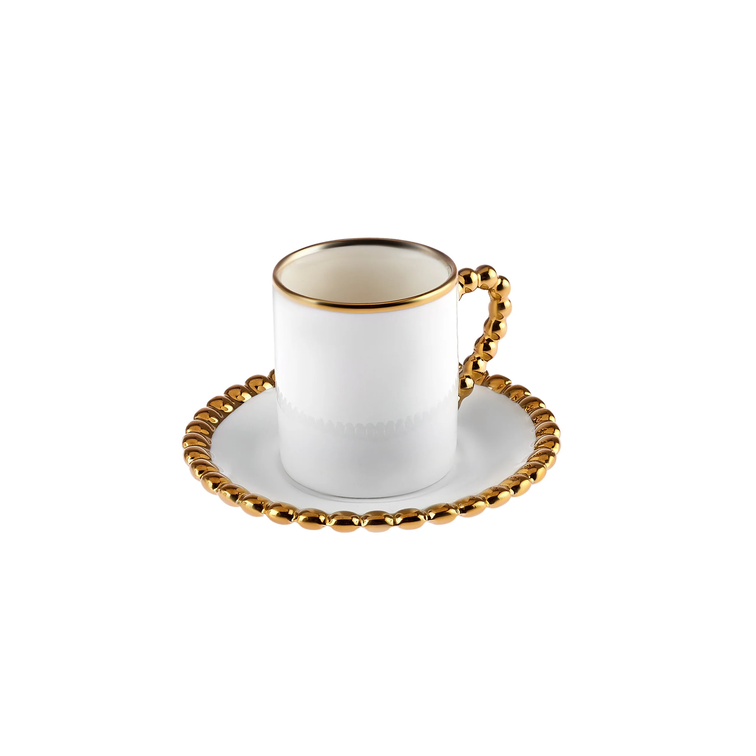 Karaca Boncuk 12-teiliges Bone China Espresso Türkisch-Kaffeetassen-Set für 6 Personen, 80 ml, Weiß Gold – Bild 5