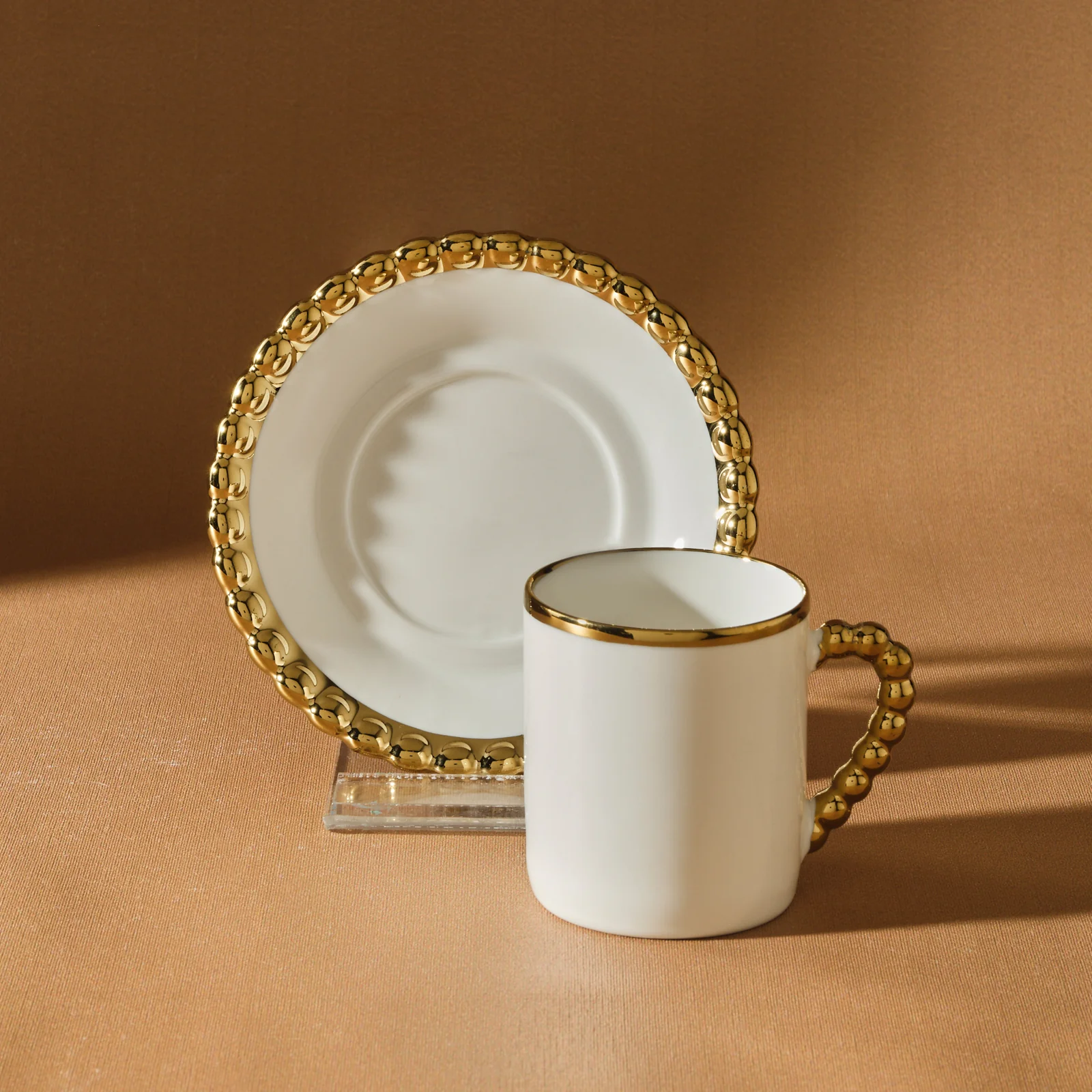 Karaca Boncuk 12-teiliges Bone China Espresso Türkisch-Kaffeetassen-Set für 6 Personen, 80 ml, Weiß Gold – Bild 4