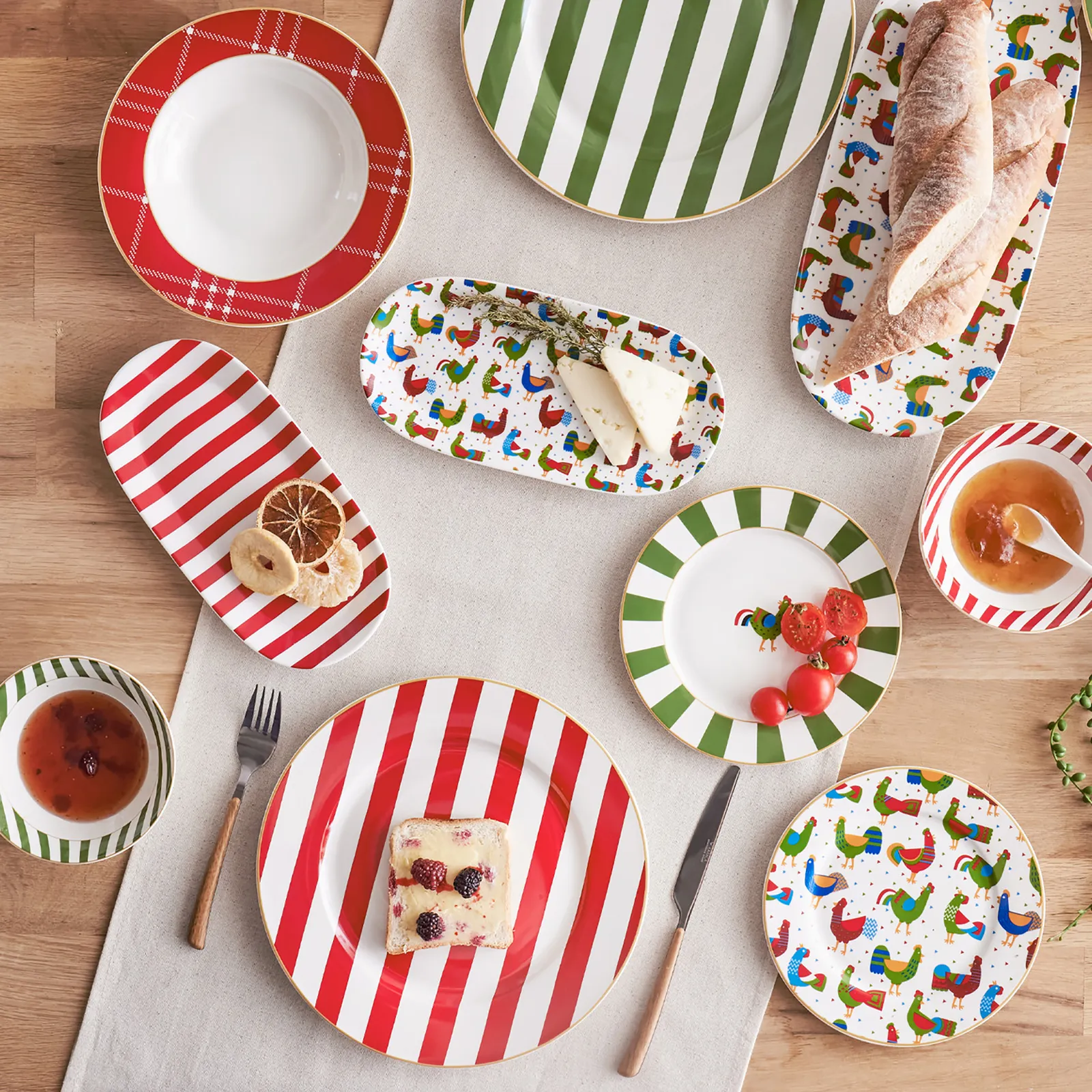 Karaca Rot Gestreifter Servierteller 27 cm – Bild 4