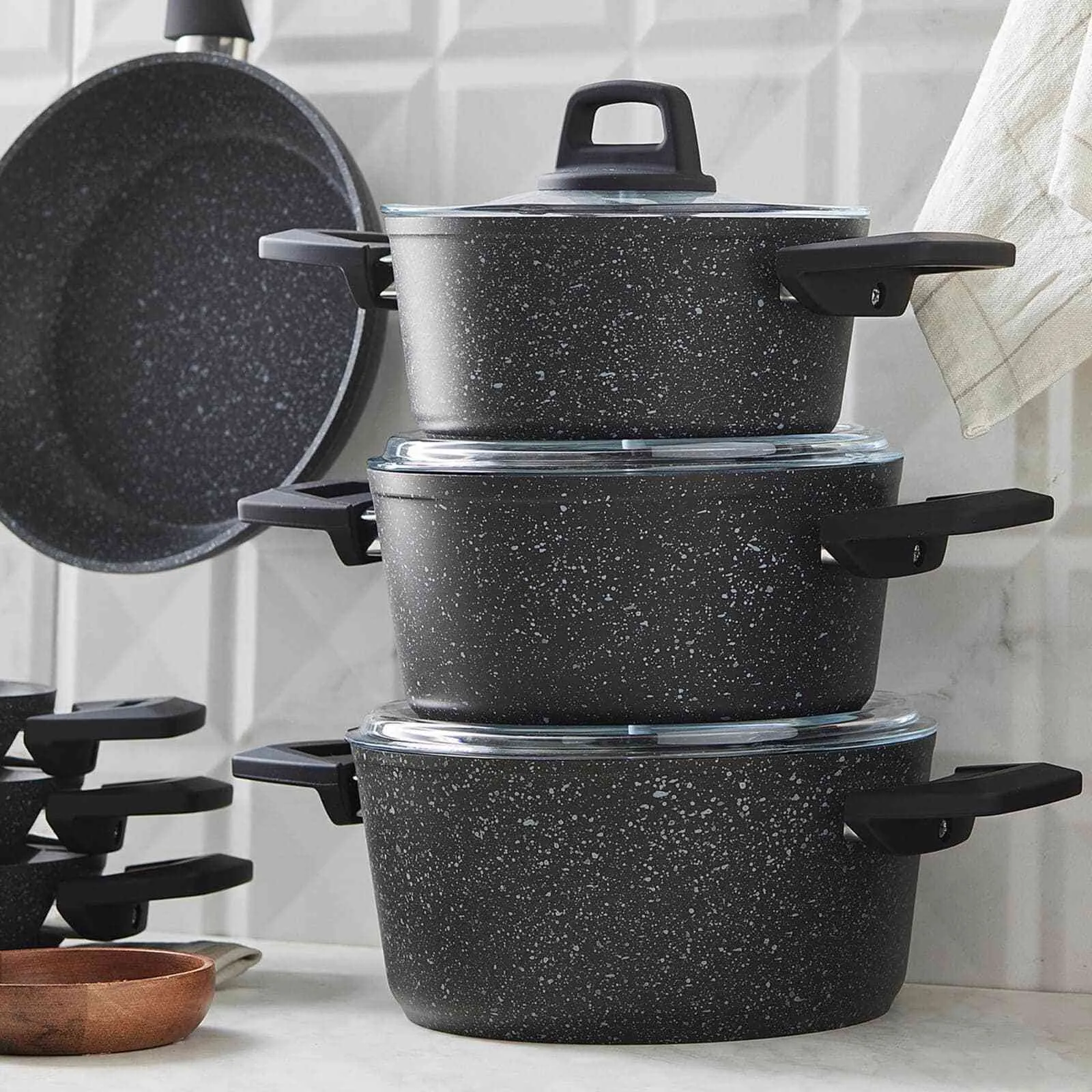 Karaca Bio Granit Eliz 10 Stück Kochgeschirr Set Schwarz – Bild 4