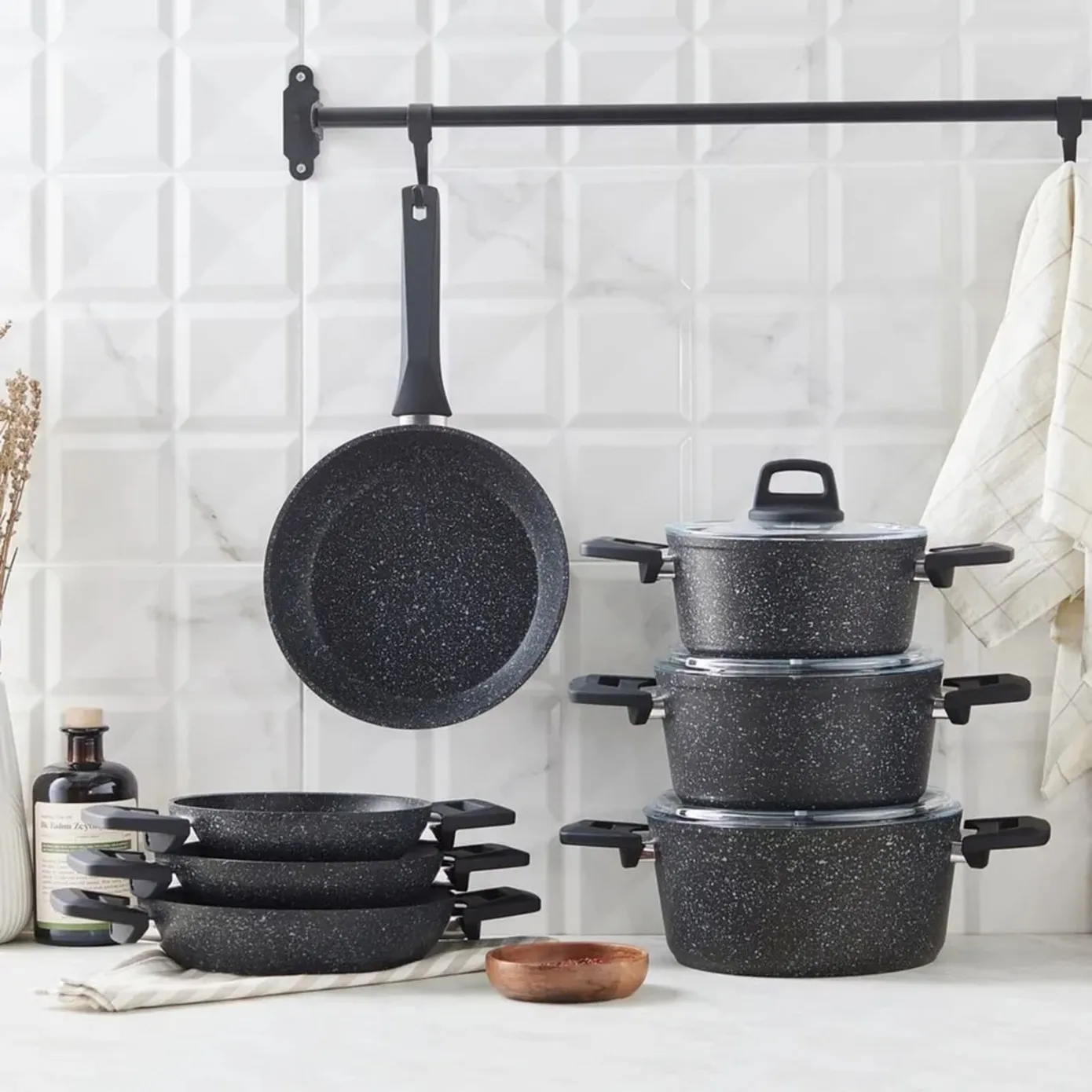 Karaca Bio Granit Eliz 10 Stück Kochgeschirr Set Schwarz – Bild 5