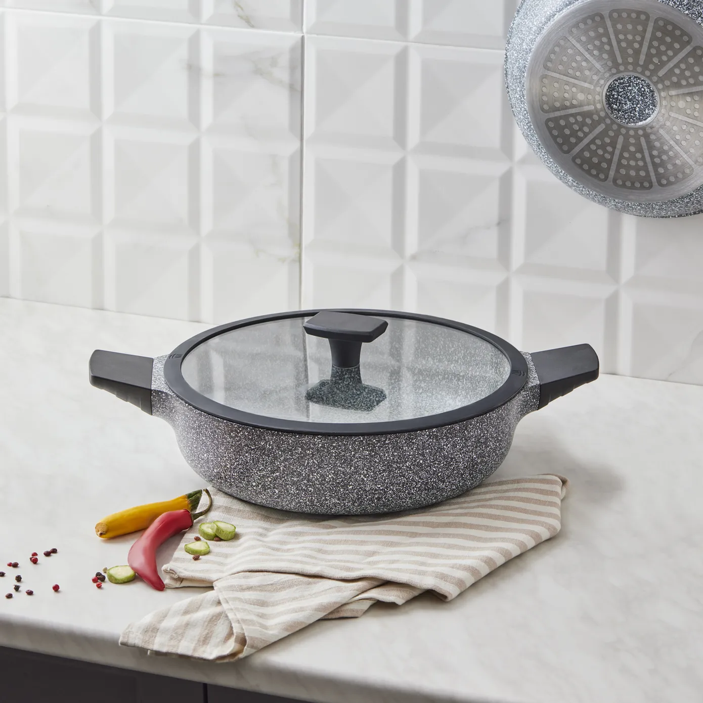 Karaca Serra Induktions Biogranit Grau Kochtopf mit Deckel 28cm – Bild 2