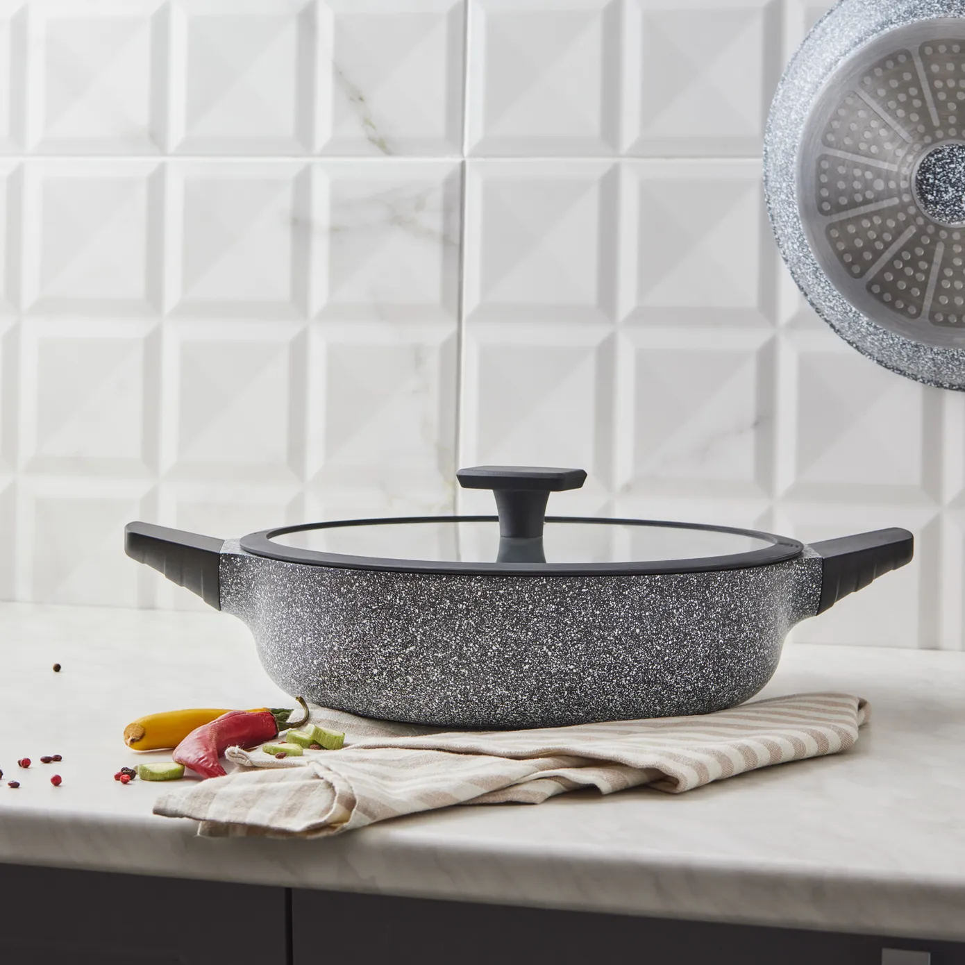 Karaca Serra Induktions Biogranit Grau Kochtopf mit Deckel 28cm – Bild 3
