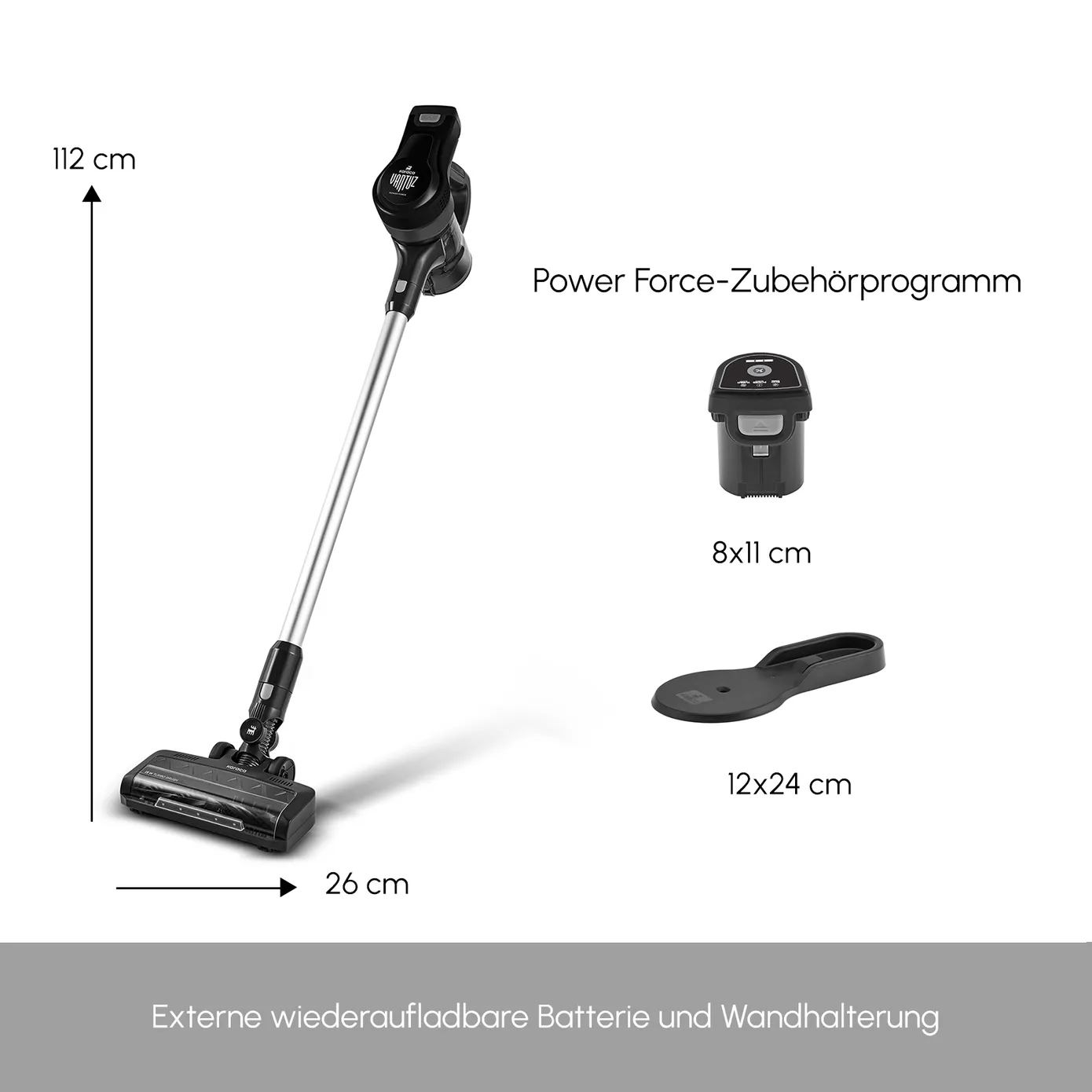 Karaca Vantuz Power Force Akku Staubsauger Standstaubsauger, Schwarz – Bild 3