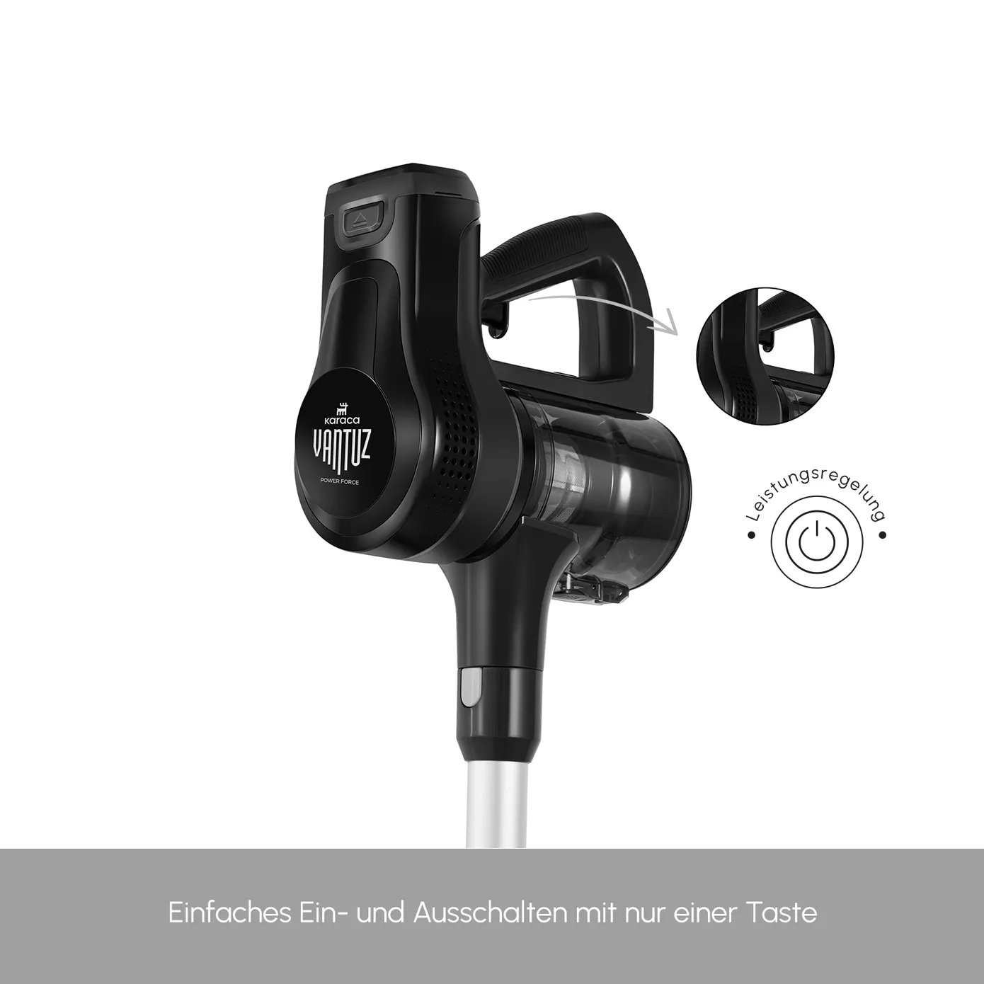 Karaca Vantuz Power Force Akku Staubsauger Standstaubsauger, Schwarz – Bild 5