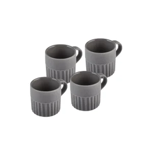 Karaca Sendai für 4 Personen Espresso Türkische Kaffeetasse Set, 4 Teilig, Stoneware, Grau, 120 ml