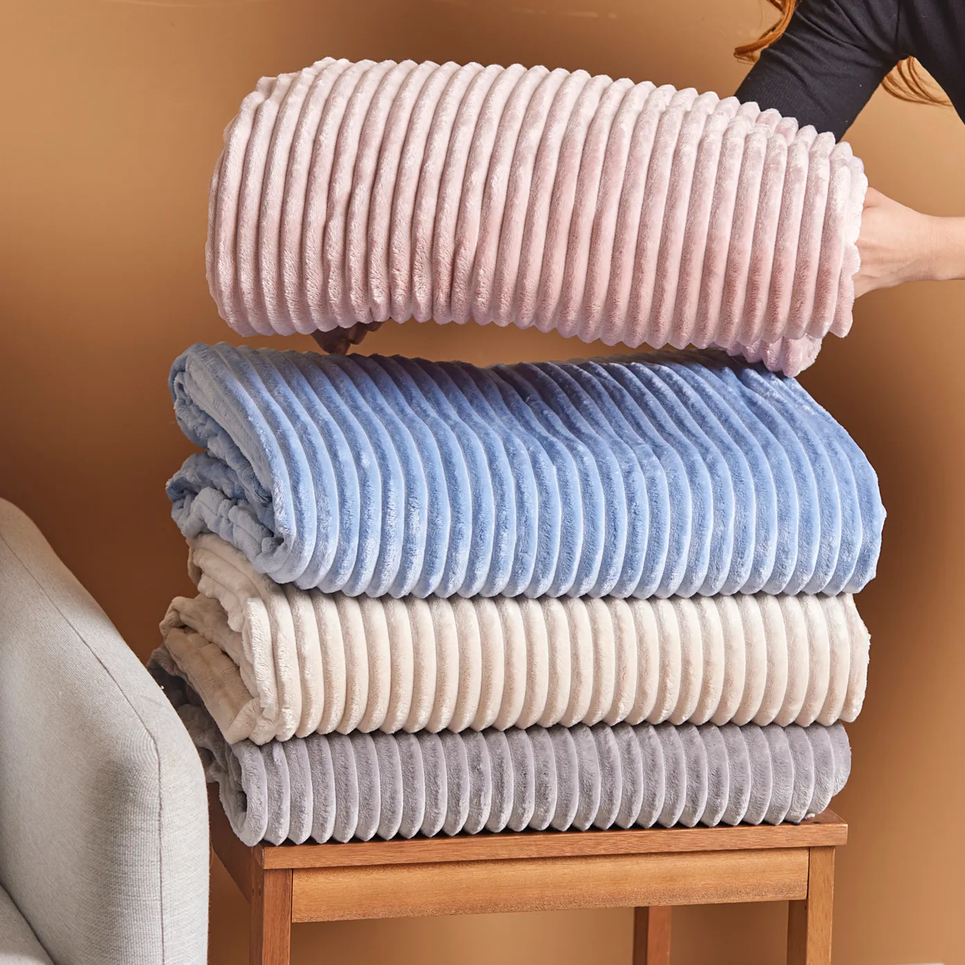 Karaca Ruby Stripe Wellsoft Einzel Decke, Rosa – Bild 6