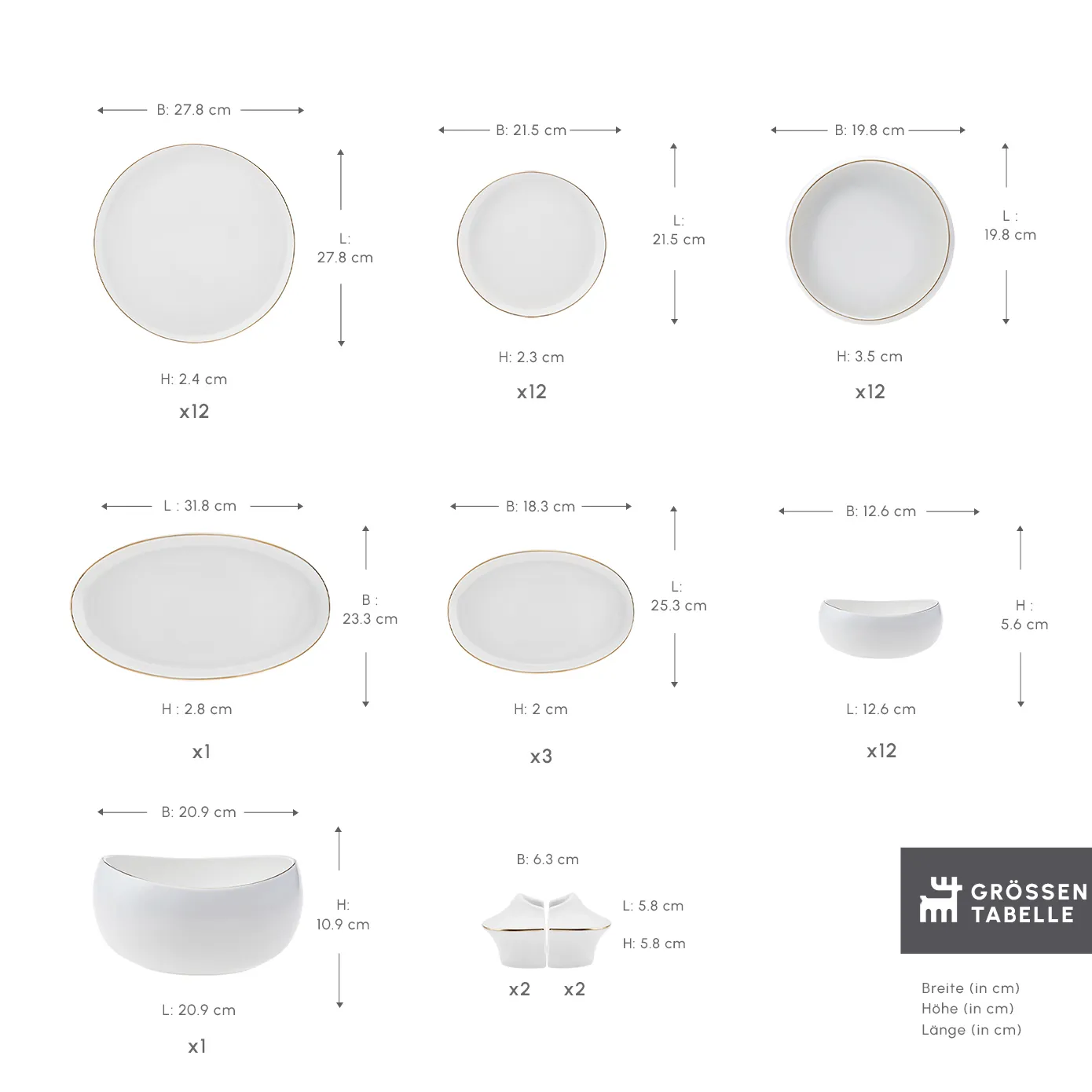 Karaca Red Carpet Collection Streamline New Hole Gold Geschirrset, 59 Teilig, New Generation Bone – Bild 2