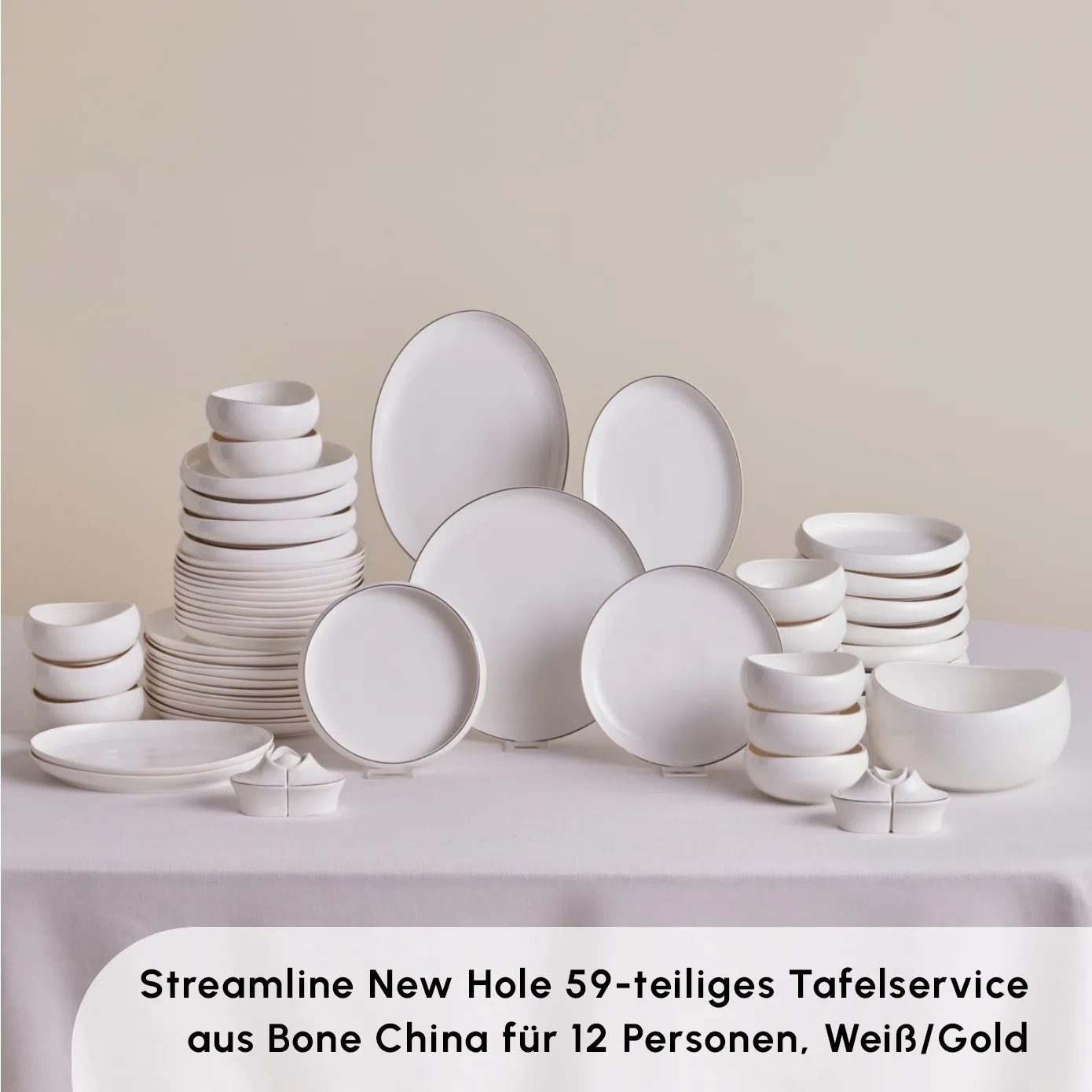 Karaca Red Carpet Collection Streamline New Hole Gold Geschirrset, 59 Teilig, New Generation Bone – Bild 3