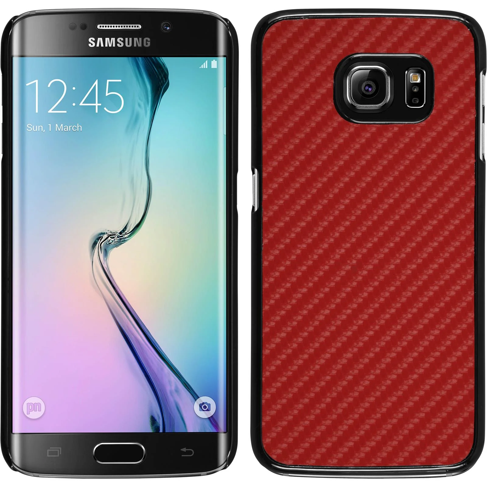 PhoneNatic Case kompatibel mit Samsung Galaxy S6 Edge - Hülle rot Carbonoptik Hard-case + flexible Folie