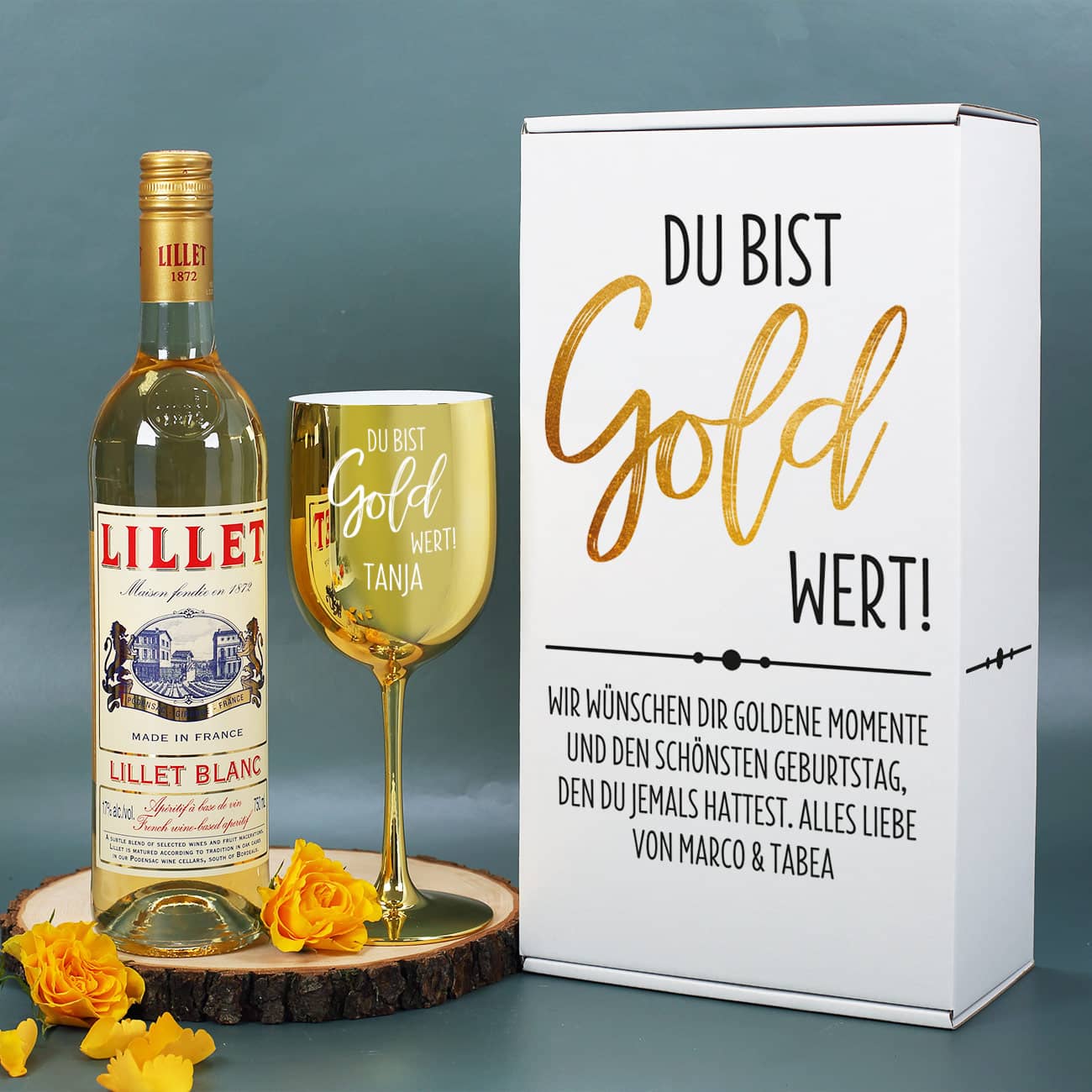 Du bist Gold wert! - Lillet Geschenkset mit Trinkkelch und Präsentbox