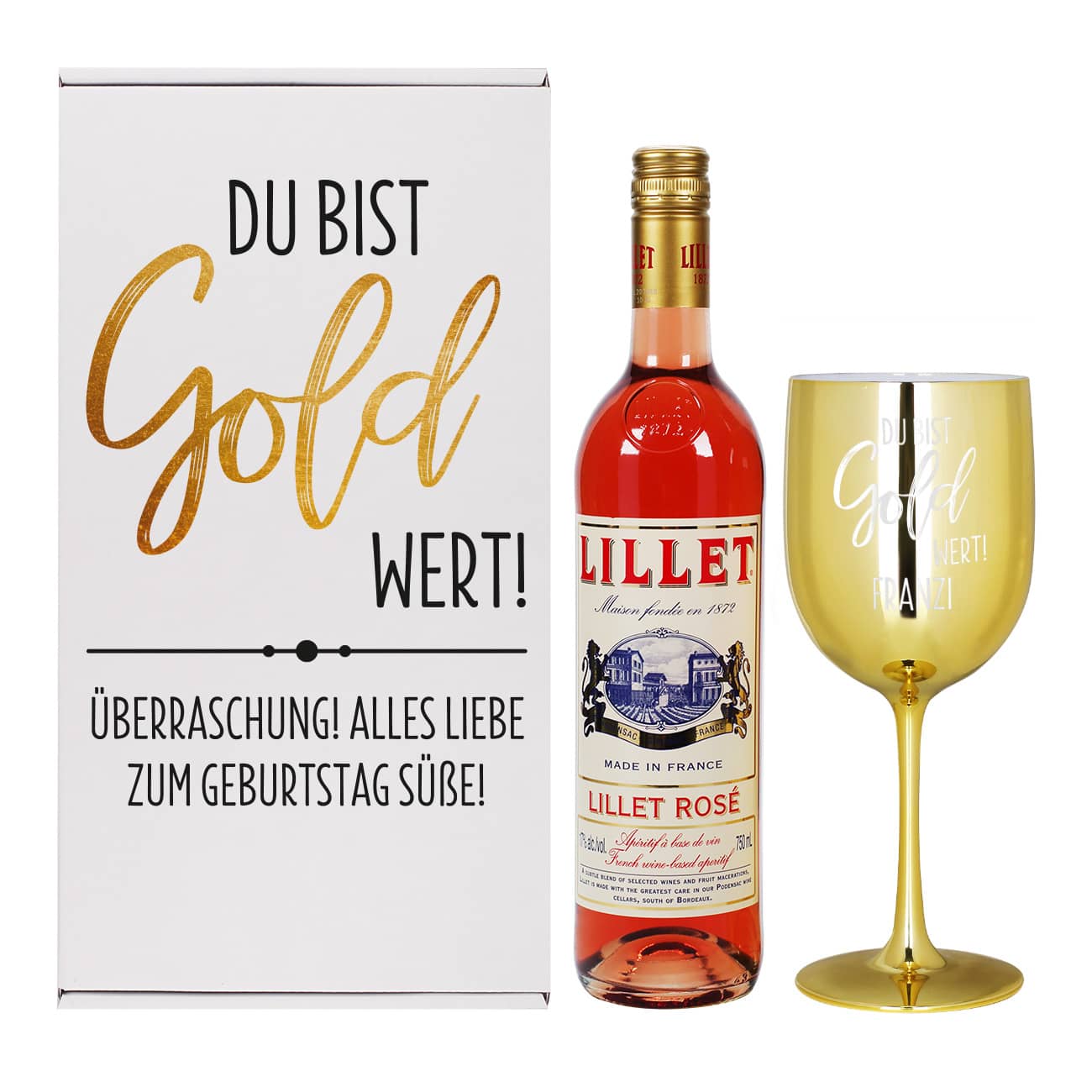 Du bist Gold wert! - Lillet Geschenkset mit Trinkkelch und Präsentbox – Bild 8