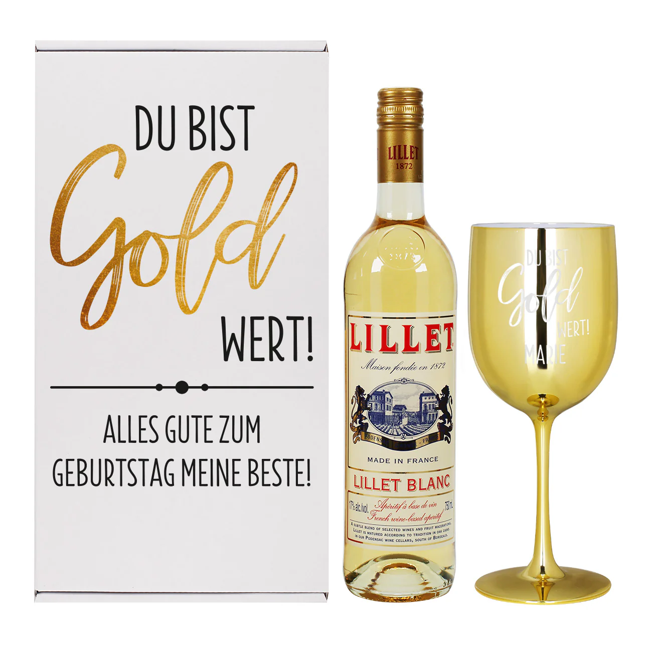 Du bist Gold wert! - Lillet Geschenkset mit Trinkkelch und Präsentbox – Bild 4