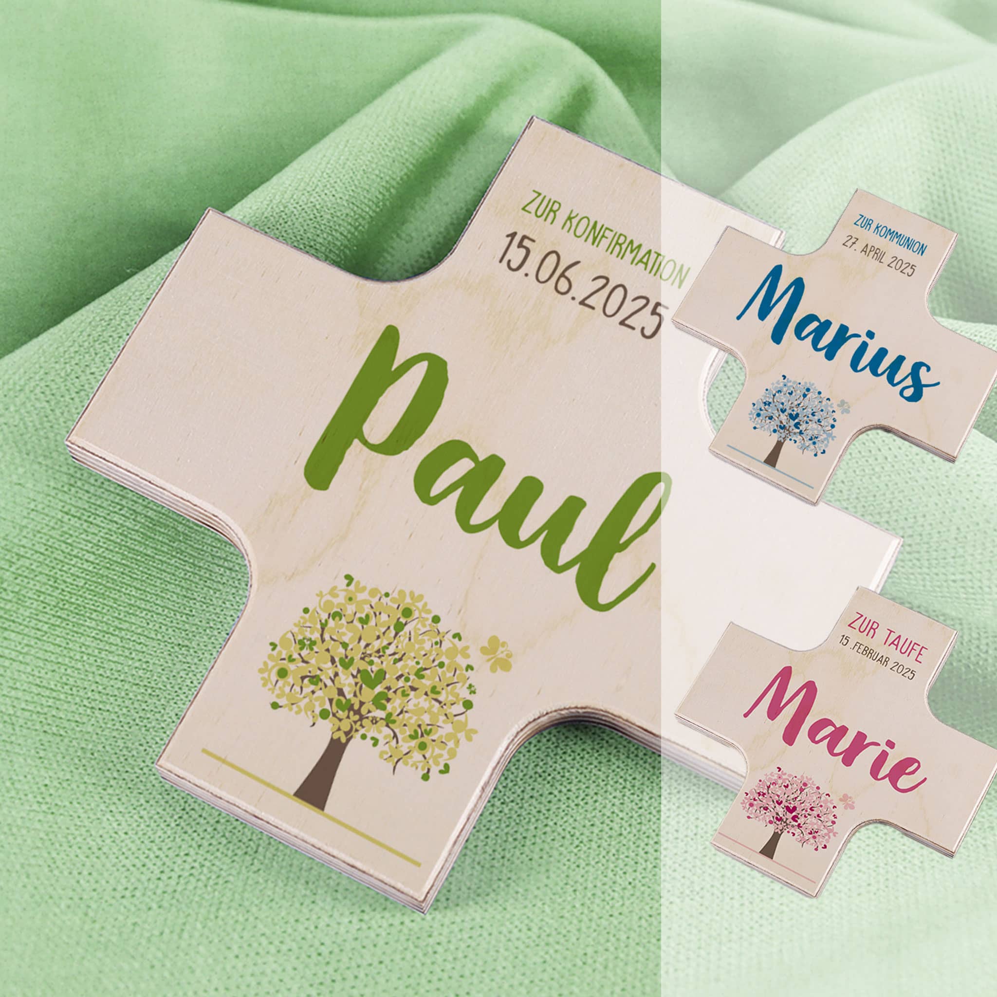 Holzkreuze - Lebensbaum in drei verschiedenen Farben