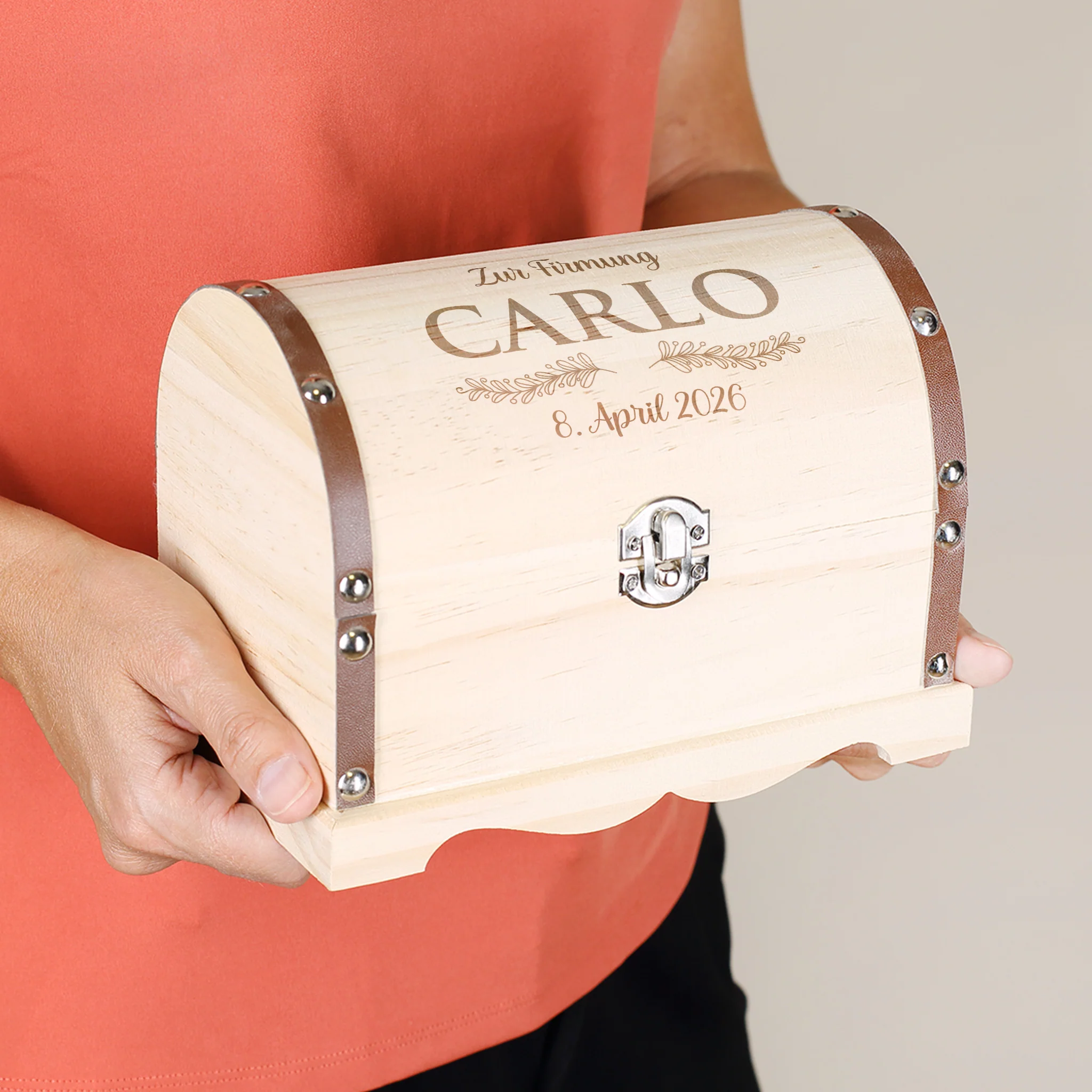 Schatztruhe zur Hochzeit, Jugendweihe, Kommunion und anderen Anlässen | Wunschtext & Zweige | 3 Größen – Bild 7