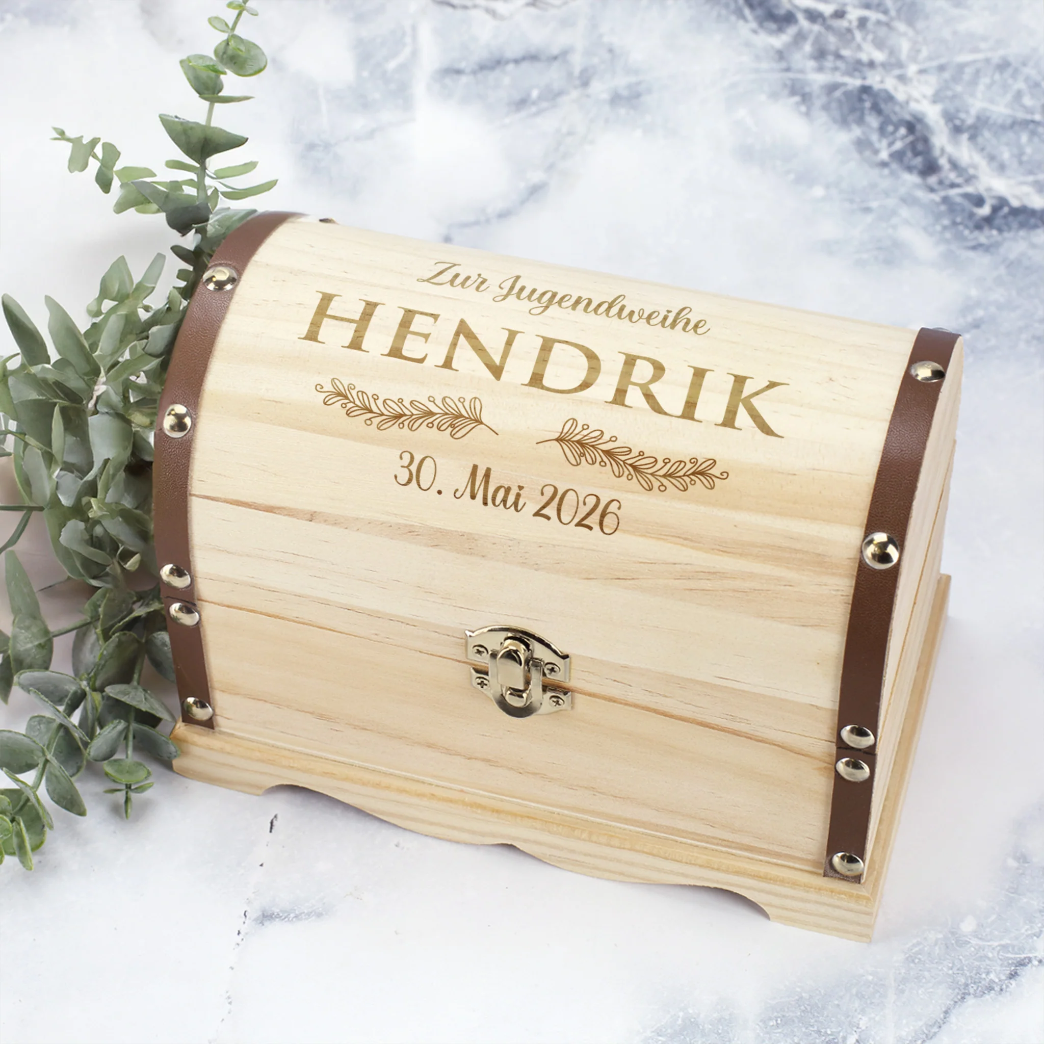Schatztruhe zur Hochzeit, Jugendweihe, Kommunion und anderen Anlässen | Wunschtext & Zweige | 3 Größen – Bild 6