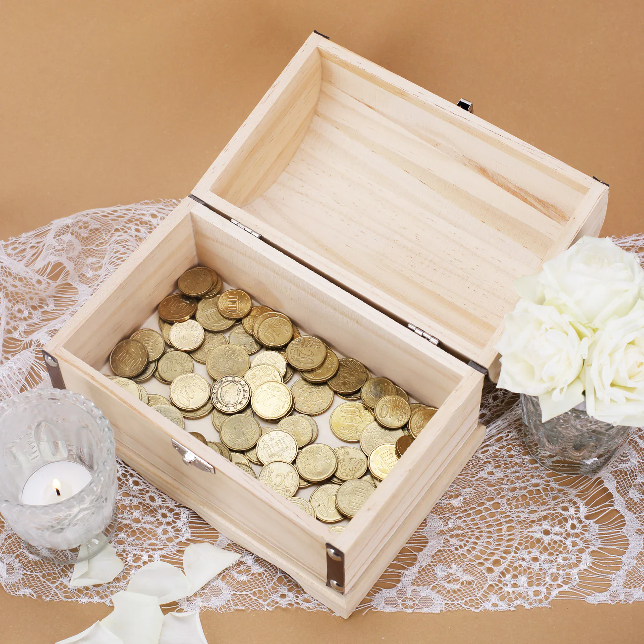 Schatztruhe zur Hochzeit, Jugendweihe, Kommunion und anderen Anlässen | Wunschtext & Zweige | 3 Größen – Bild 3