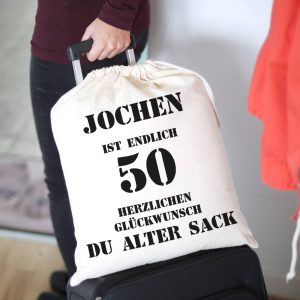 Baumwollbeutel mit Zuziehkordel für den 50jährigen alten Sack