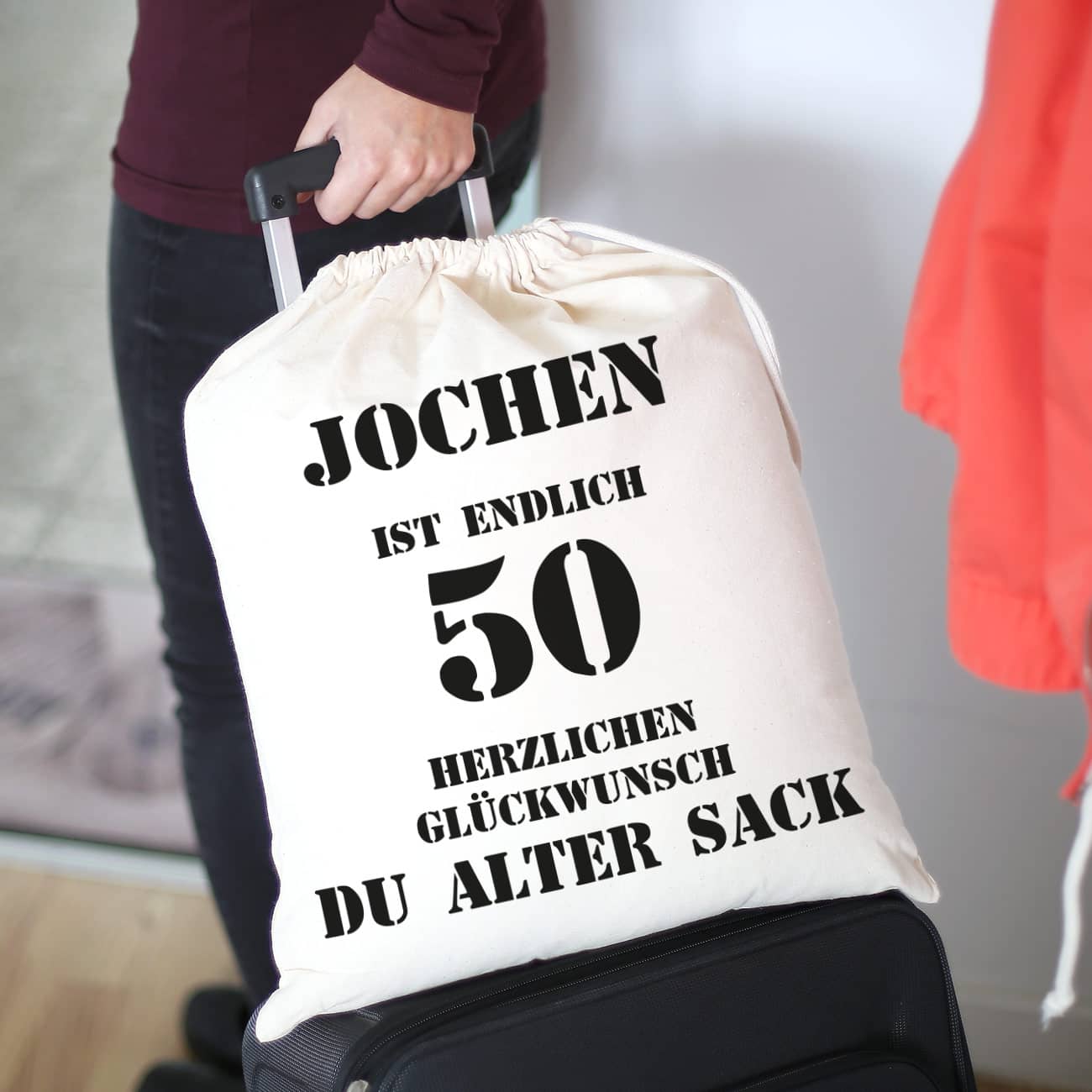 Baumwollbeutel mit Zuziehkordel für den 50jährigen alten Sack