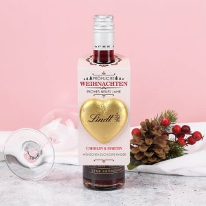 Fröhliche Weihnachten - Flaschenanhänger mit Lindt und Wunschname