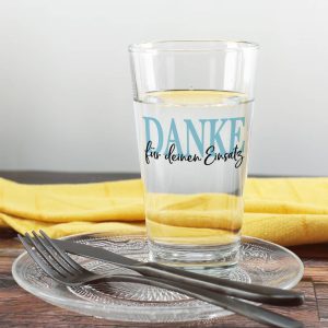 Trinkglas - Danke - mit Ihrem Wunschtext in blau oder rosa