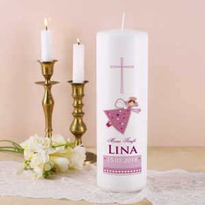 Taufkerze mit Schutzengel für Mädchen