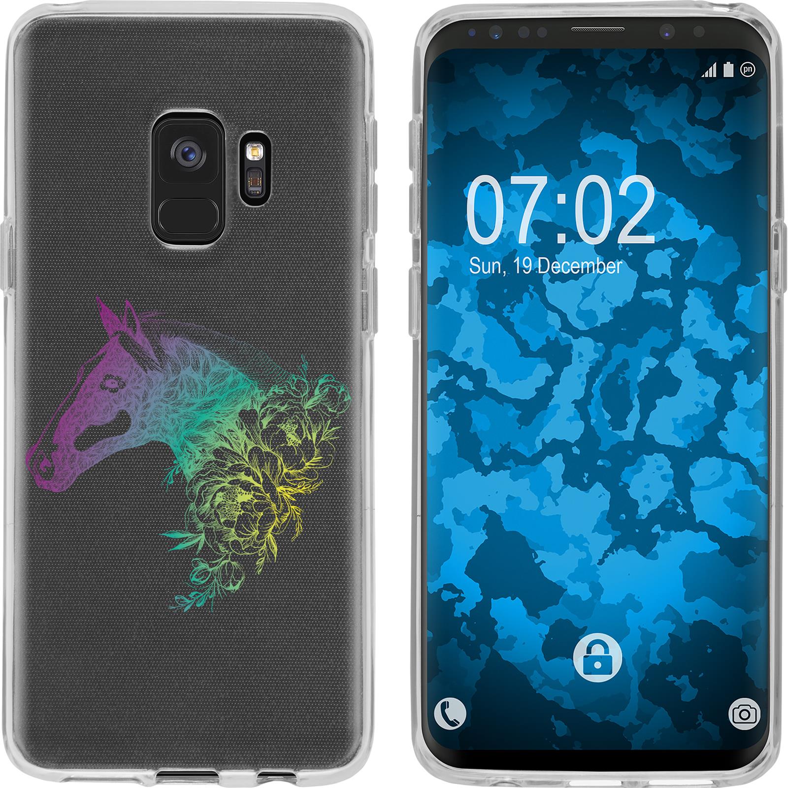 PhoneNatic Case kompatibel mit Samsung Galaxy S9 Silikon-Hülle Floral Pferd M5-4