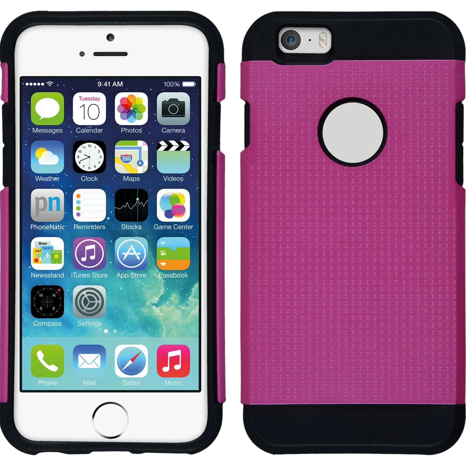 PhoneNatic Hybridhülle kompatibel mit Apple iPhone 6s / 6 - ShockProof Holes pink Cover Schutzhülle + 2 Schutzfolien
